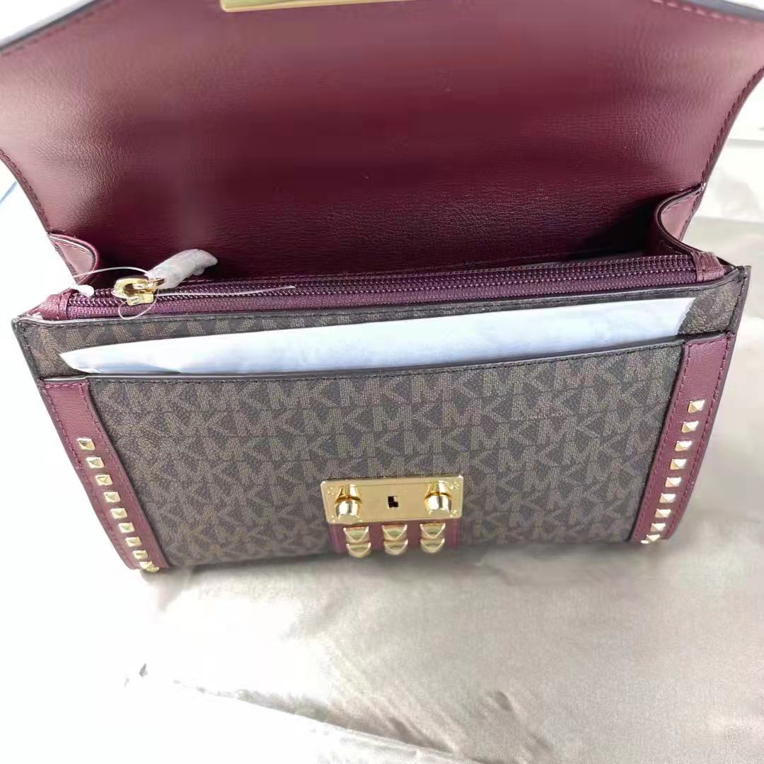 Michael Kors Rose 35F1GX0L2B Medium Flap Shldr Messenger Bag In Merlot Michael Kors Rose 35F1GX0L2B Medium Flap Shldr Messenger Bag In Merlot